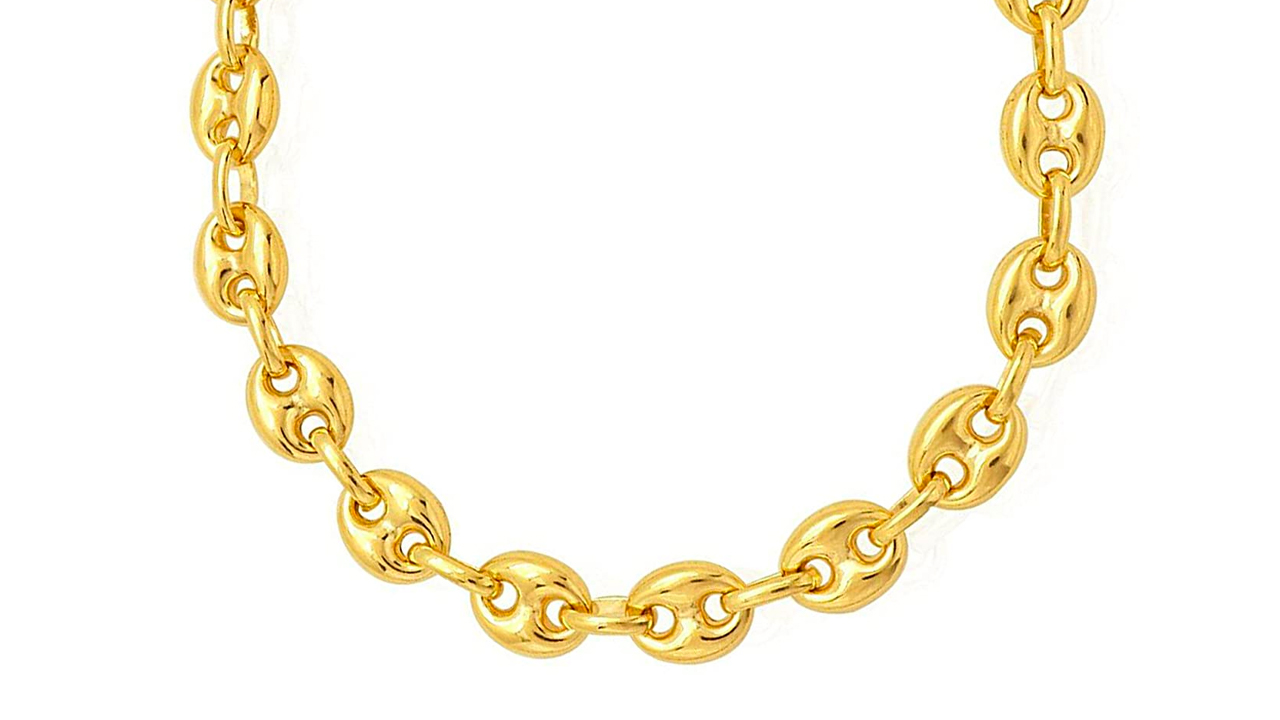 Puffed Mariner Chain Necklace, 11mm, 14k Yellow Gold