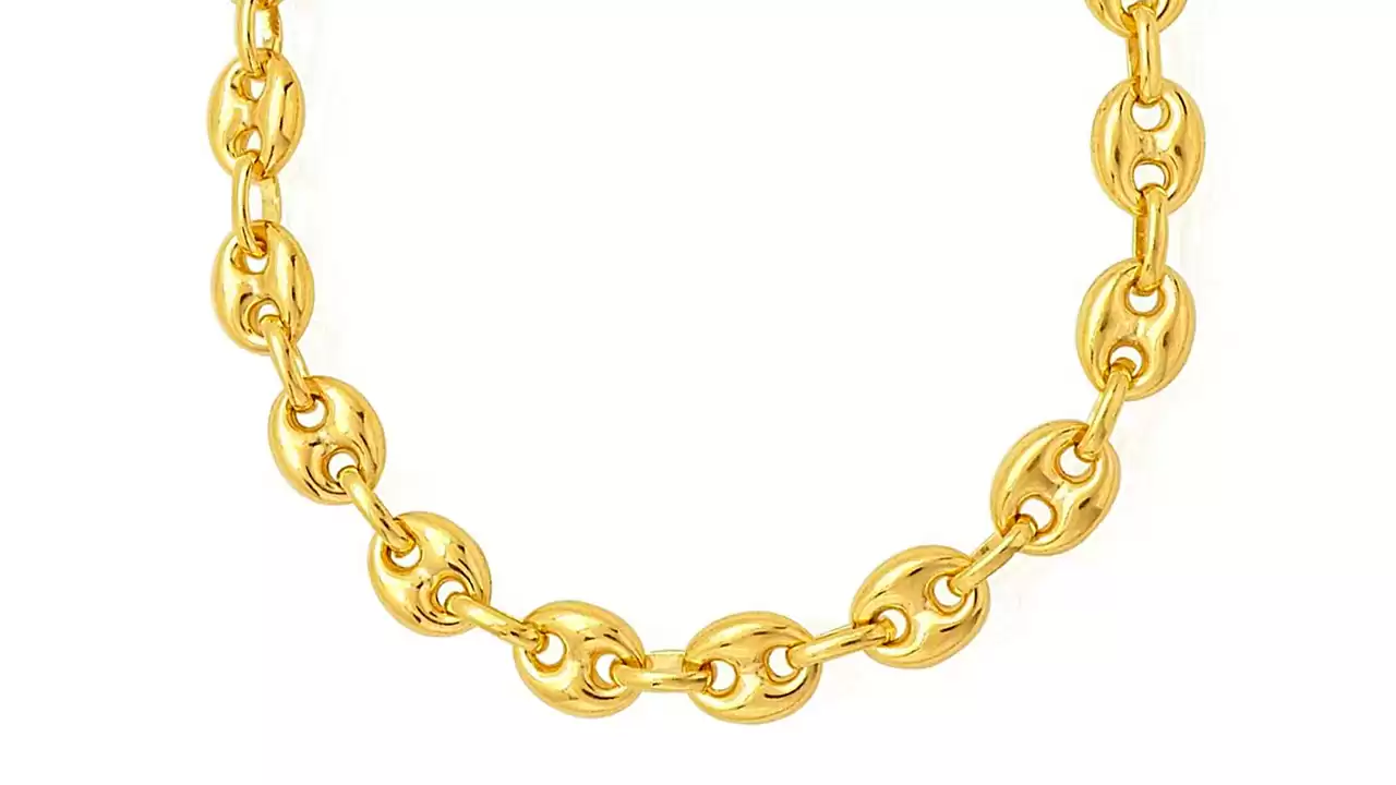 Puffed Mariner Chain Necklace, 11mm, 14k Yellow Gold