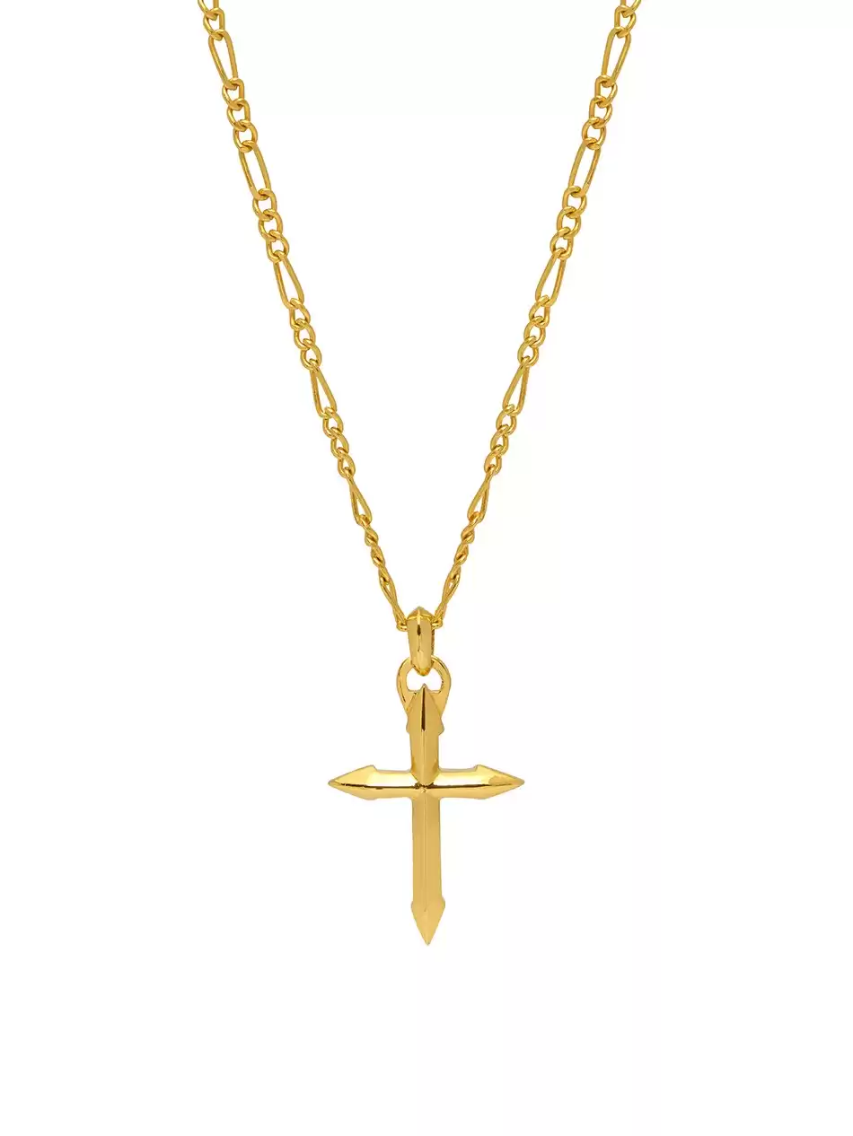 Gold Cross Necklace and Figaro Chain