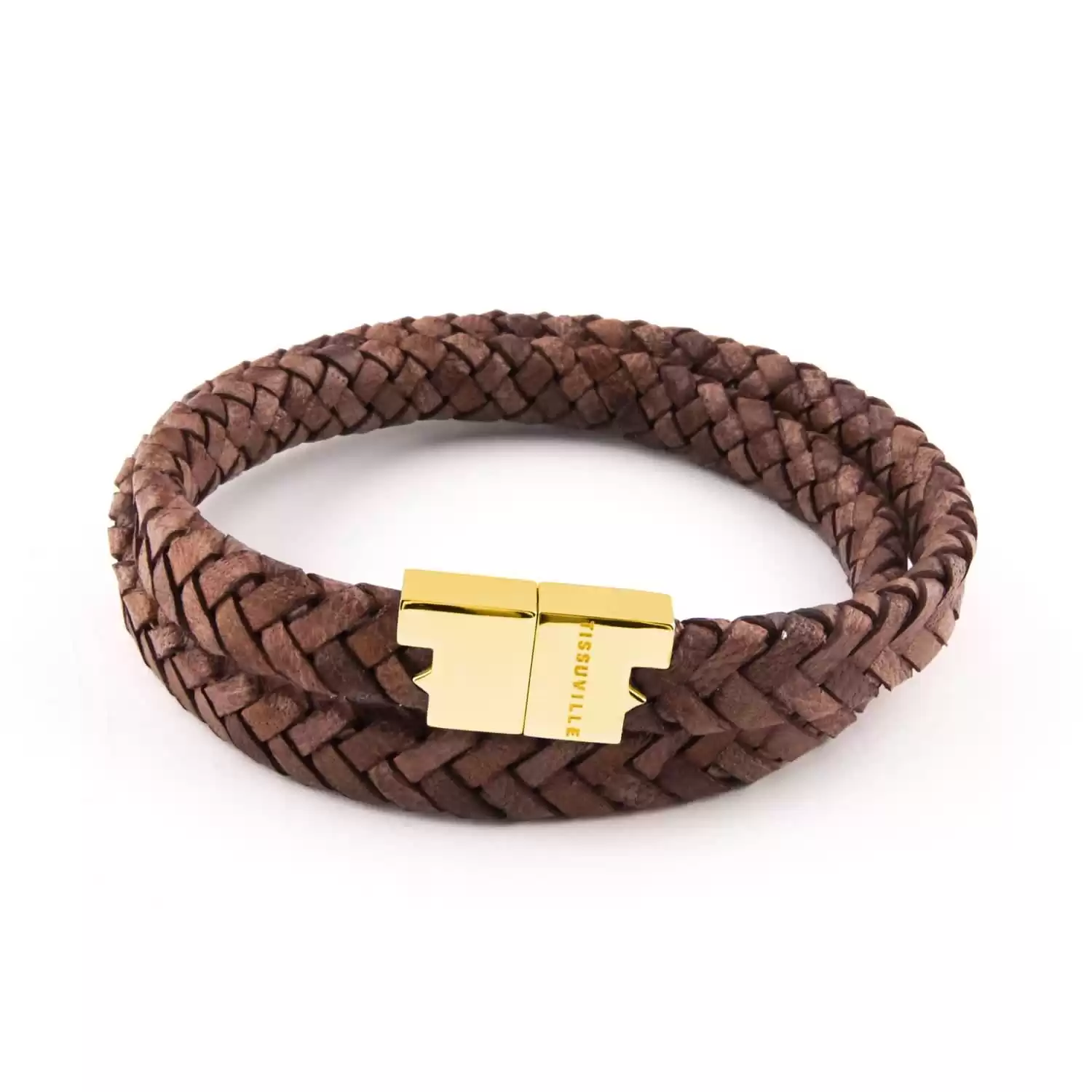 Tissuville Tobacco Brown Gold & Leather Stark Bracelet