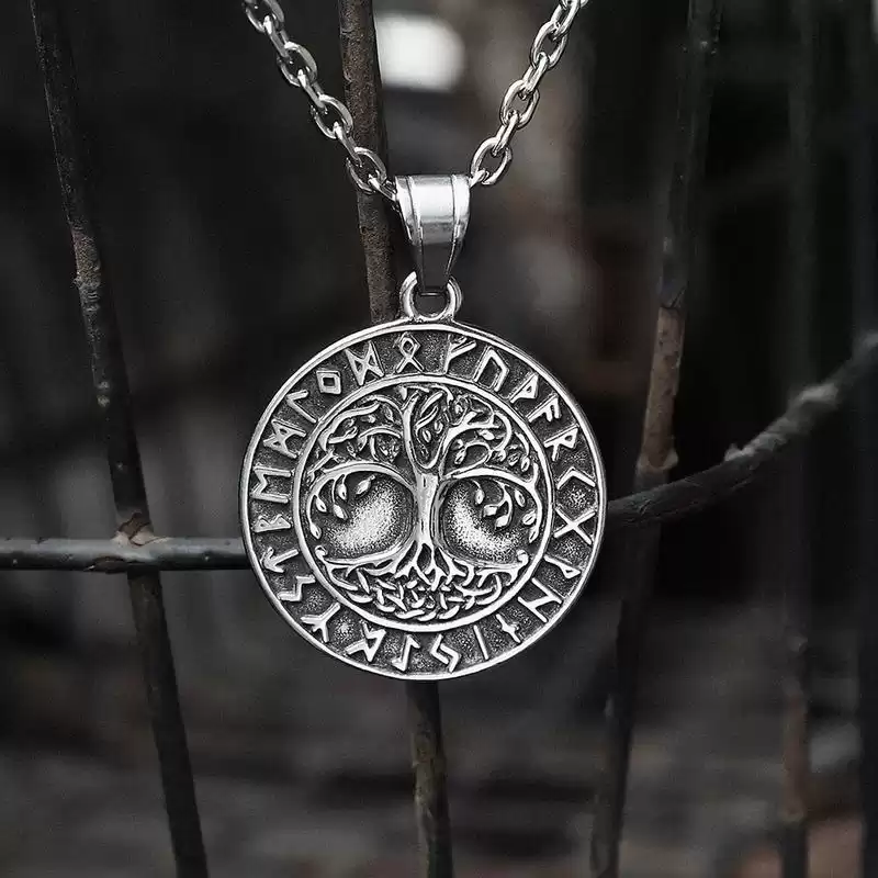 Gthic Tree of Life Runes Stainless Steel Pendant