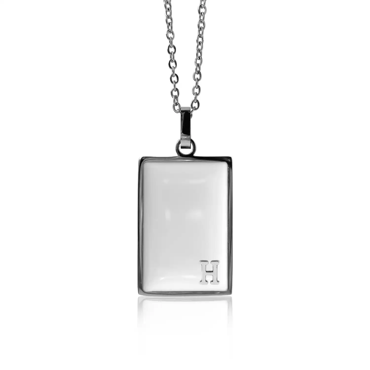 Florence London Silver Mens Initial Tag With White Enamel