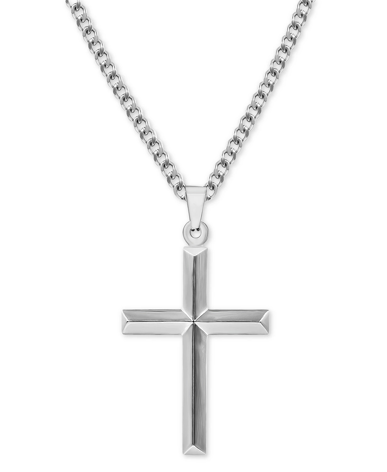 Macy’s Men's Cross 24" Pendant Necklace in Stainless Steel