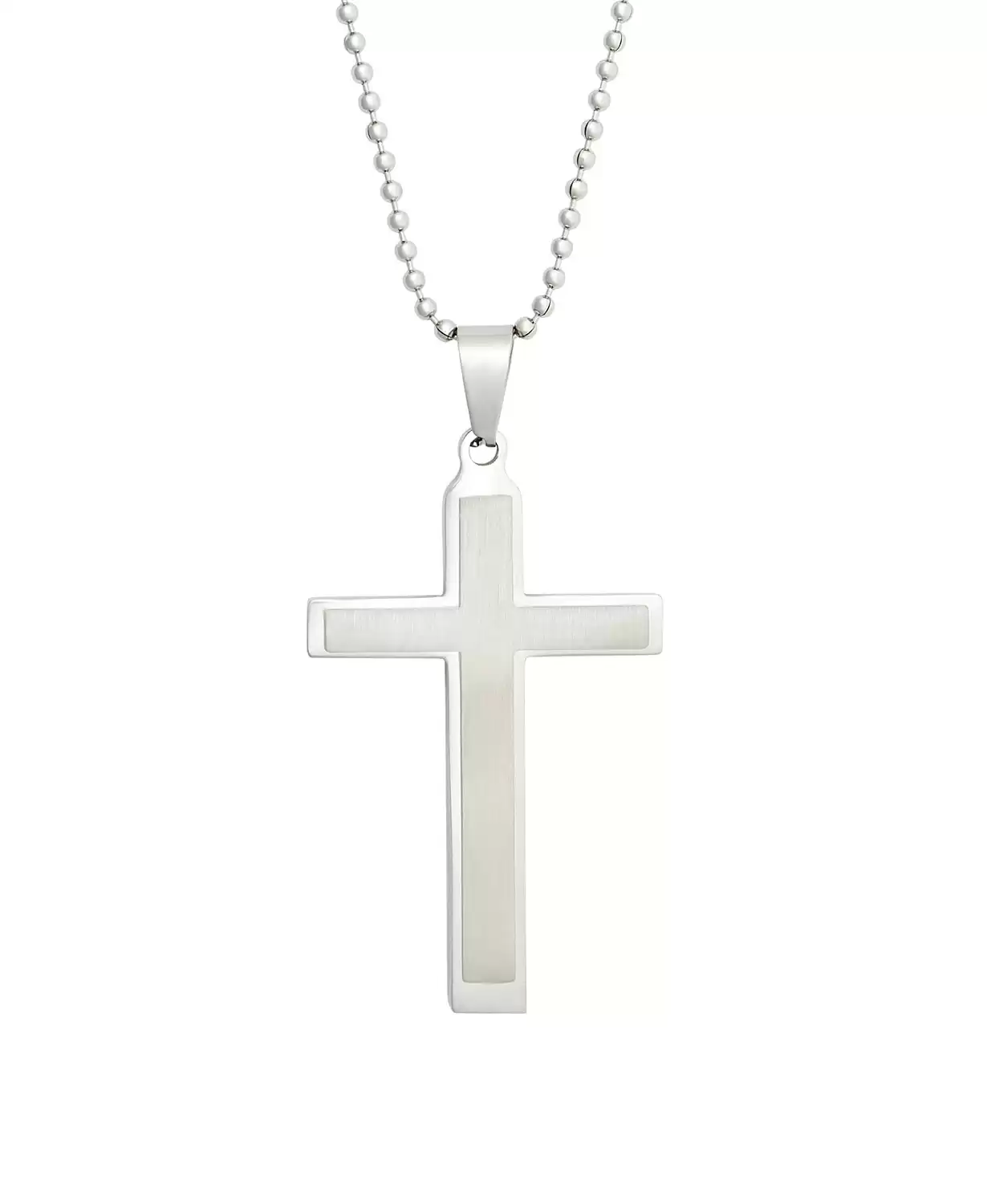Eve’s Jewelry Men's Brushed Stainless Steel Cross Pendant Necklace