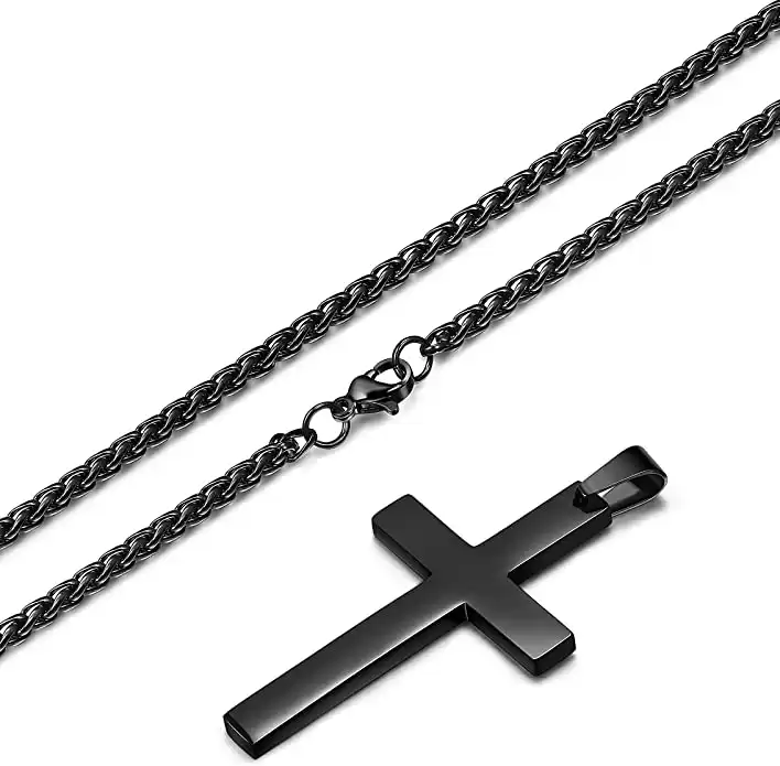 Jstyle Stainless Steel Simple Black Cross Pendant