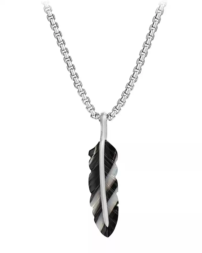 David Yurman Sterling Silver Southwest Feather Banded Agate Amulet