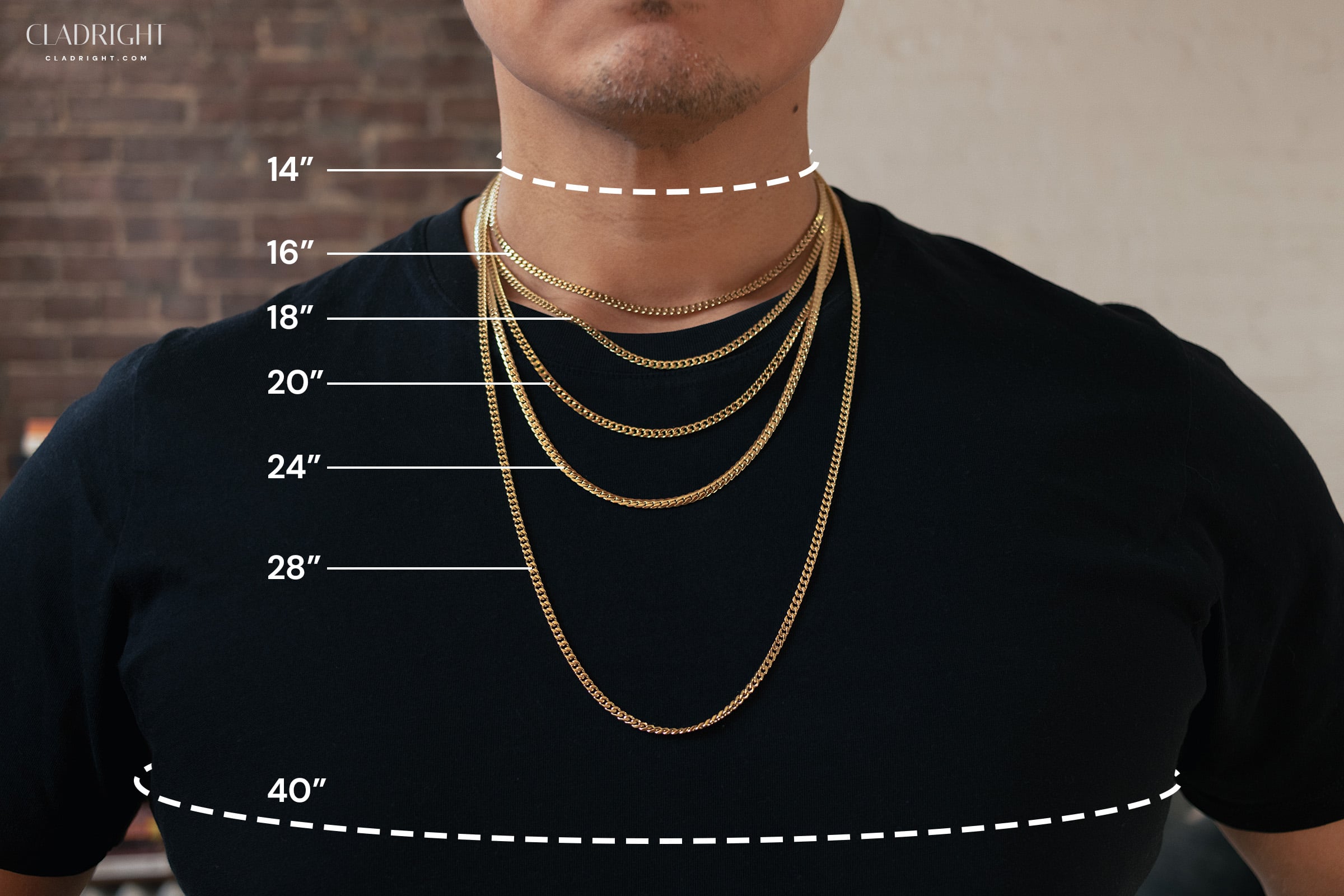 different length necklaces on a man