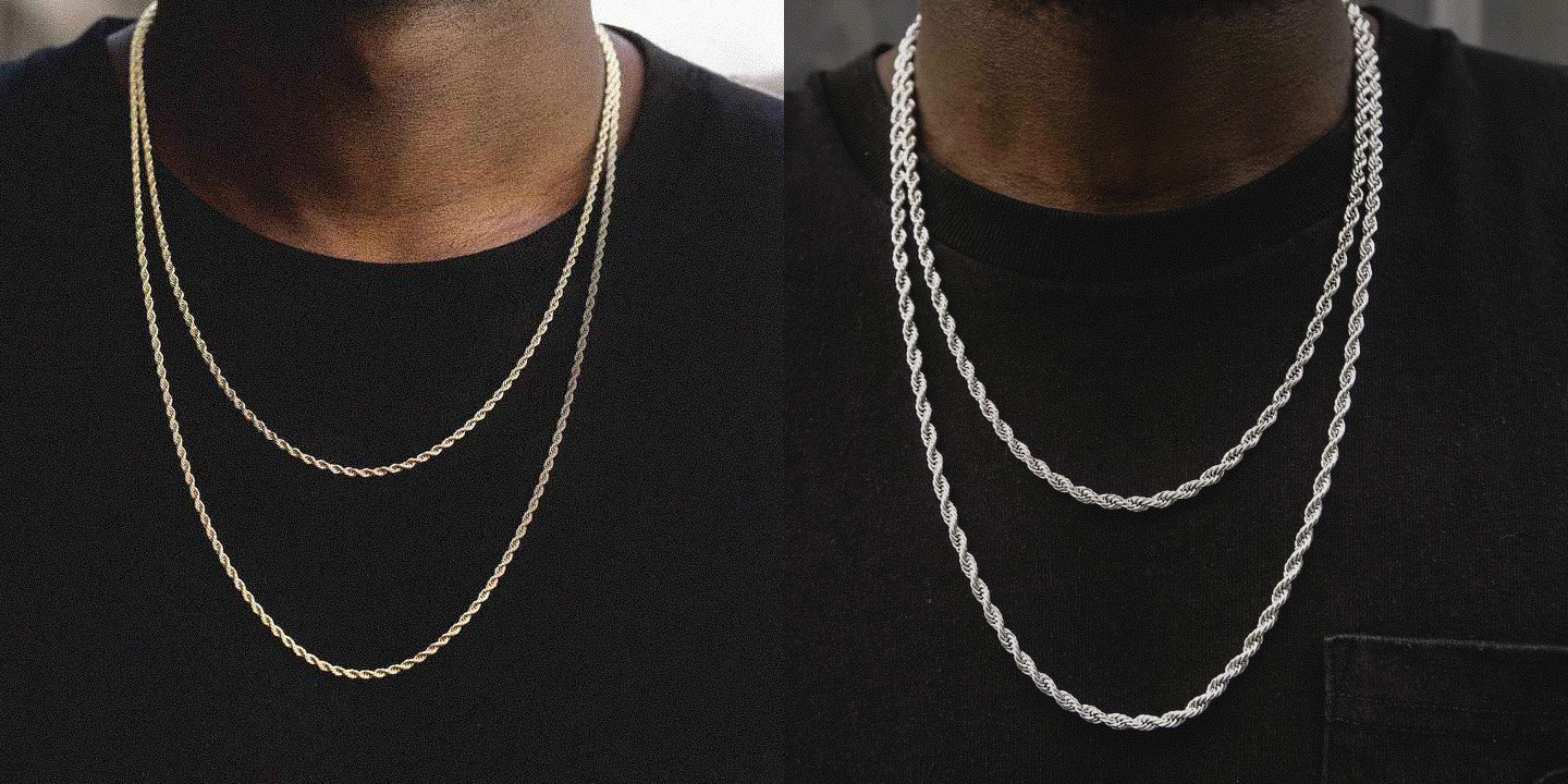 closeup of 2mm and 4mm rope chains from GLD
