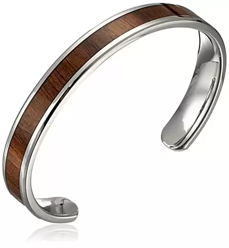 Stainless Steel Wood Inlay Bangle
